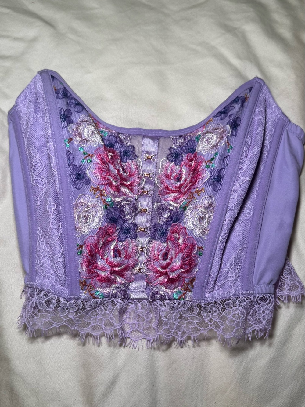 Victoria's Secret Lavender Floral Embroidered Lace Bustier Top